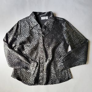 Studio C Vintage Shiney Black and Grey Leopard Print Blouse